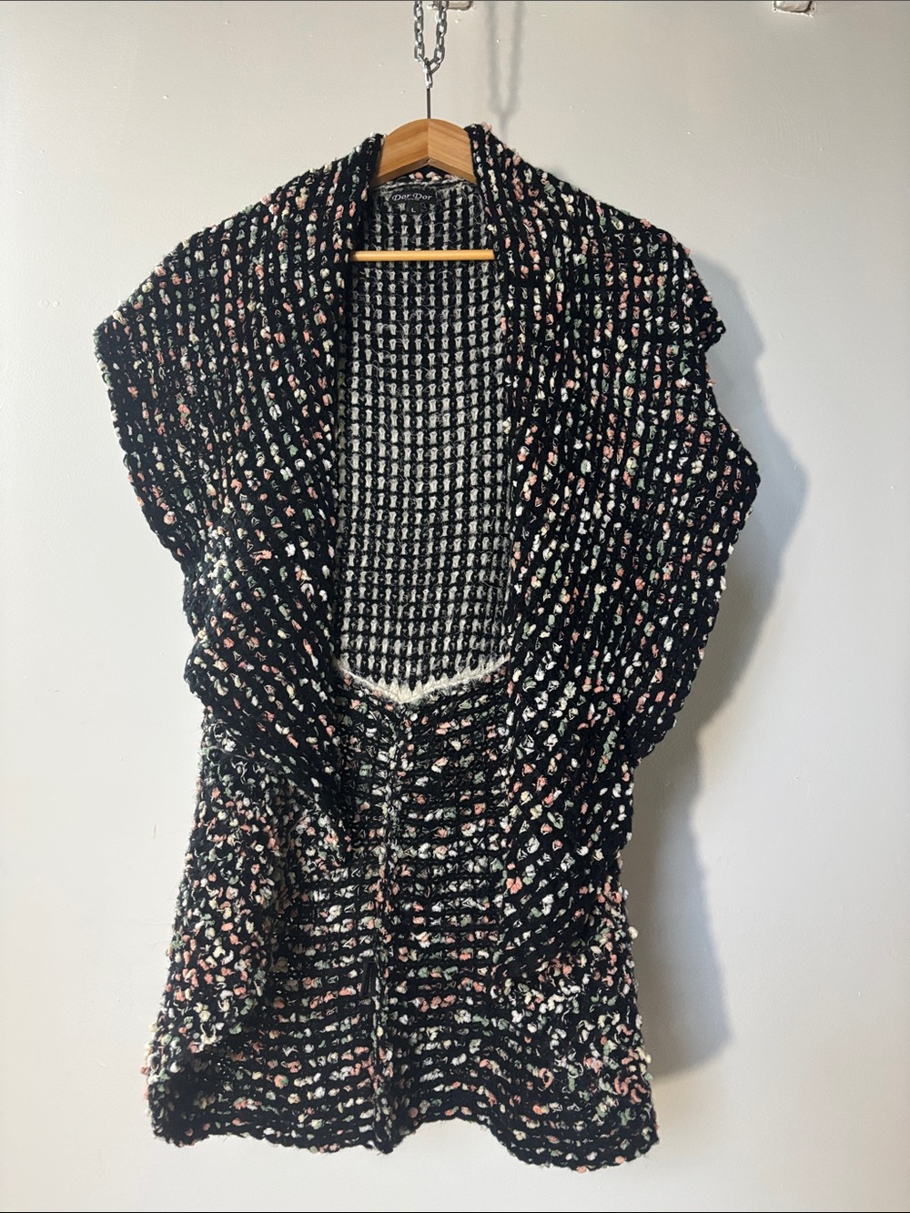 Anthropologie Black Open-Front Speckled Knit Sweater Vest